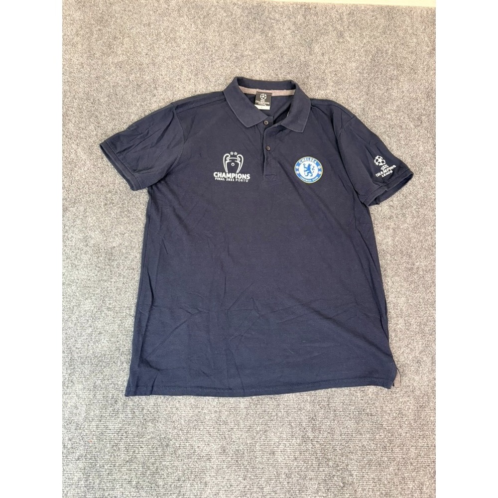 Chelsea FC Champions League Final 2021 Polo Shirt Mens Blue Short Sleeve Size L